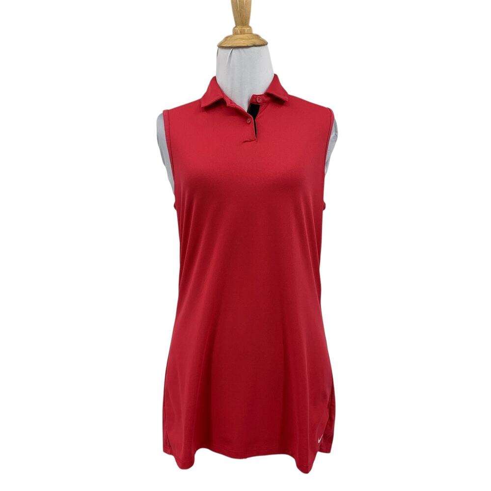 Nike Polo Shirt Womens M Medium Pink Rose Golf Dri Fit Sleeveless Button Collar